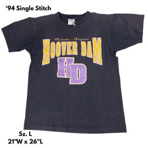 Vintage 1990s Hoover Dam 3D Print Shirt Large Single Stitch Black Arizona Nevada